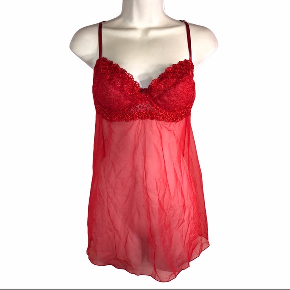 Vintage Intimates & Sleepwear Vintage Two Piece Red Chemise And